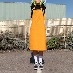 Freyja Organic Corduroy Dress In Flame Orange